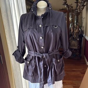 💯 cotton Women’s Dark Gray Utility Jacket with Belt